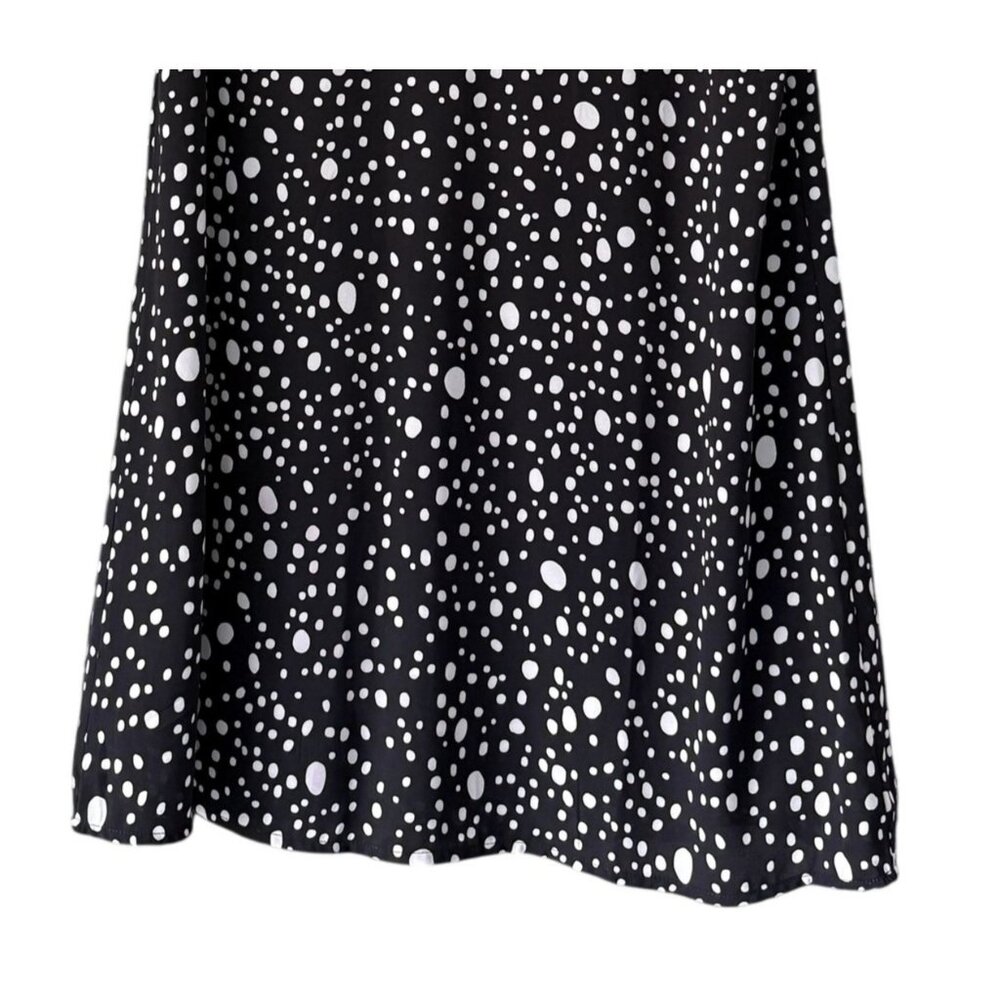 Lulus Black White Dots V-Neck Short Sleeve A-Line Dress M Casual Office Wear - Picture 3 of 6